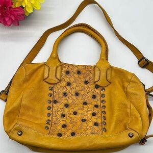 Costsnza Rota yellow floral Italian Leather crossbody studded Satchel Bag